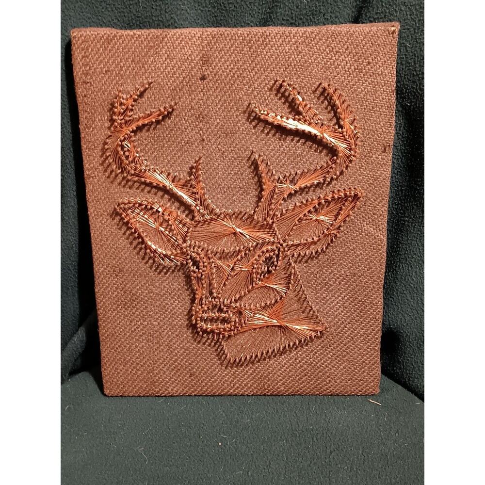 DEER HEAD Vintage Wall Art Nails & Copper Wire Hunting Man Cave Rustic Decor